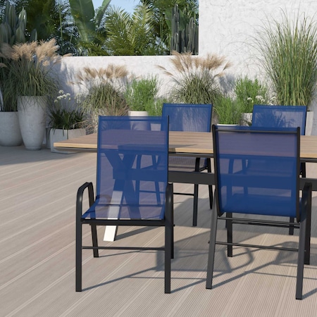 Flash Furniture Navy Outdoor Stack Chair w/ Flex Material, PK4 4-JJ-303C-NV-GG